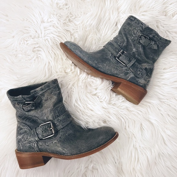 Musse & Cloud Anzel Distressed Gray Leather Moto Boot - Picture 1 of 6